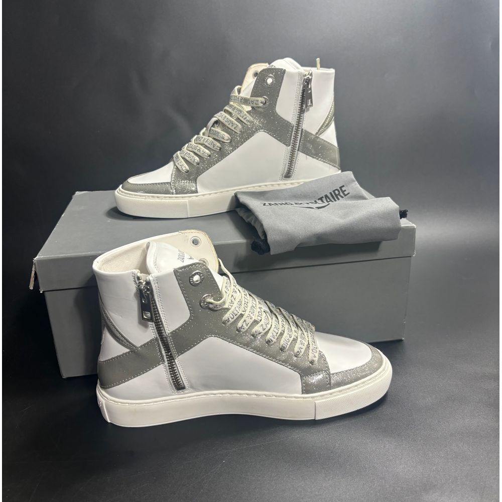 Zadig & Voltaire NIB High Flash Infinity Leather Sneakers White/Silver FR37/US6‎